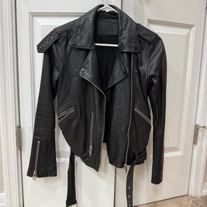 All Saints Dark Leather Biker Jacket